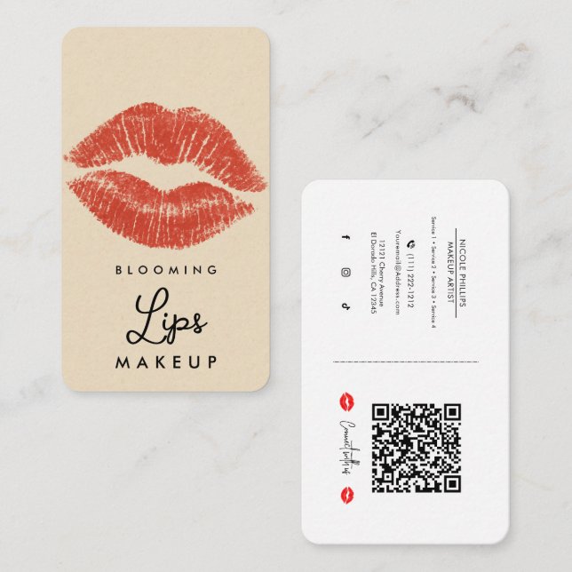 Carte De Visite Red Lipstick Lip Lip Maquillage des médias sociaux (Devant / Derrière)