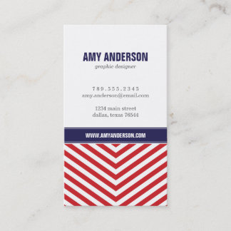 Carte De Visite Red & Navy Blue Modern Chevron Stripes