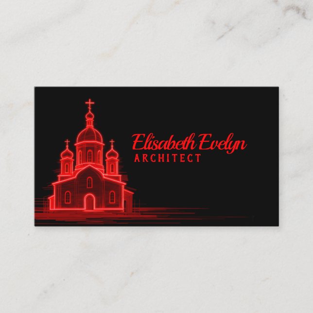 Carte De Visite Red Orthodox Church Sketch on Black Background (Devant)