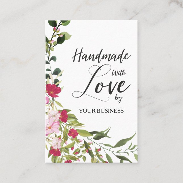 Carte De Visite Red & Pink Floral Wreath Handmade with Love Quote (Devant)