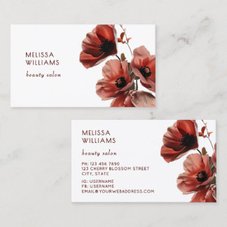 Carte De Visite Red Poppies Flowers White