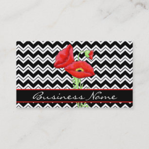Carte De Visite Red Poppy noir blanc Chevron Zizzag personnalisé