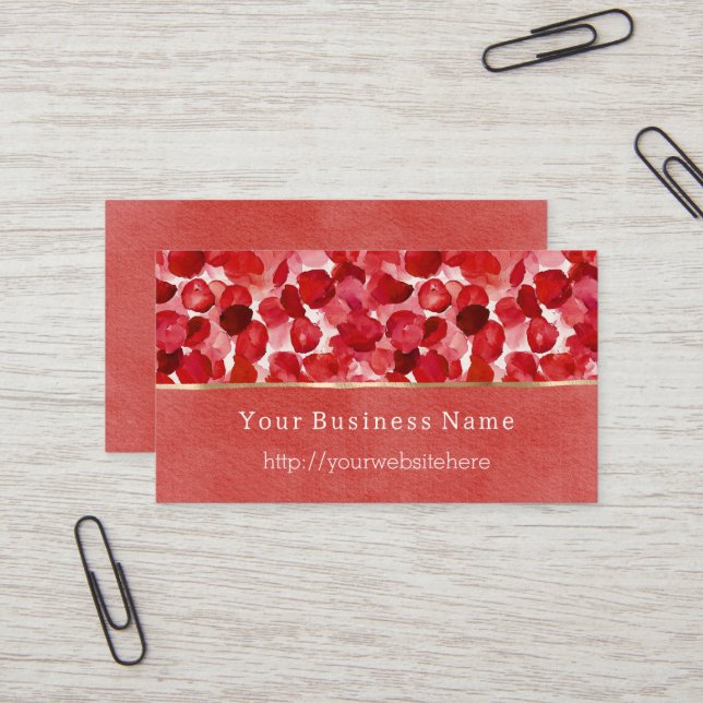 Carte De Visite Red Rose Petals Floral Business name website (Devant/Arrière en situation)