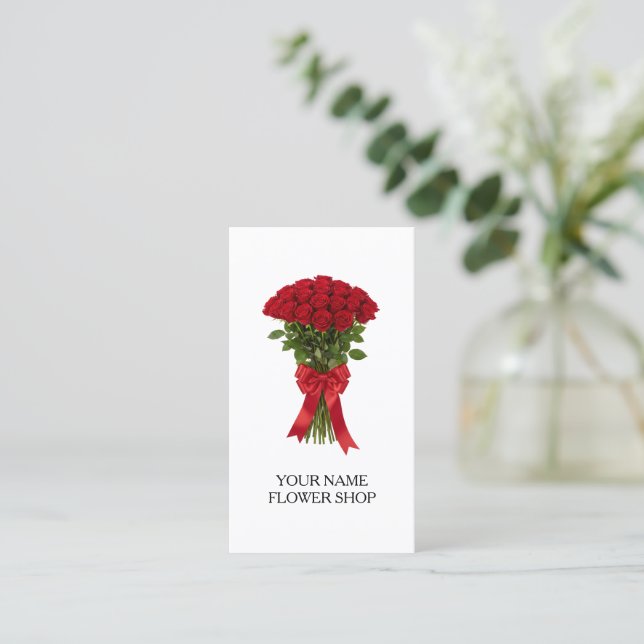 Carte De Visite Red roses flower bouquet florist business cards (Debout devant)