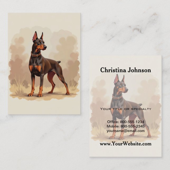 Carte De Visite Red Rust Brown Doberman Pinscher Dog (Devant / Derrière)