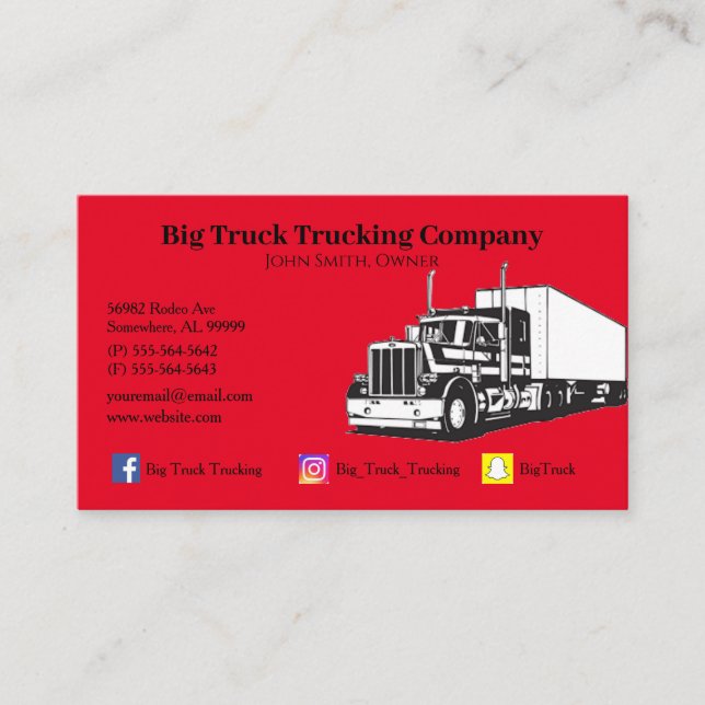 Carte De Visite Red Trucking Company (Devant)