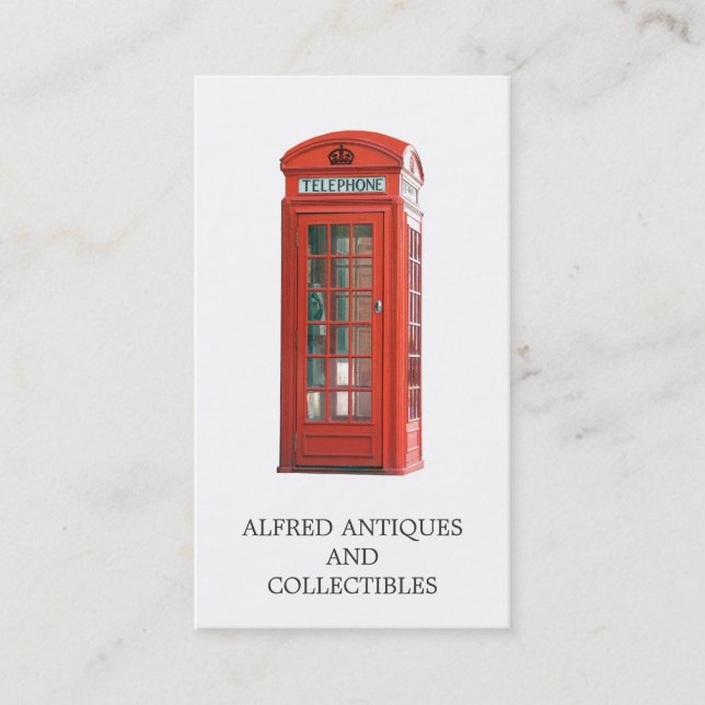 Carte De Visite Red Vintage London Telephone Booth Antiques Shop (Devant)