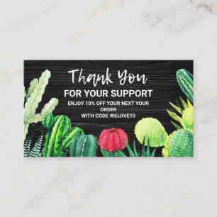 Carte De Visite Réduction sur les cactus d'aquarelle noir et blan