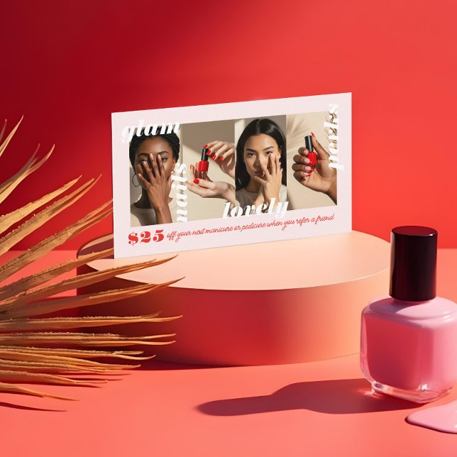 Carte De Visite Référez Un Ami Moderne Gras Photo Collage Référenc (Refer A Friend Modern Bold Photo Collage Referral Business Card)