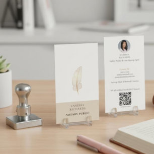 Carte De Visite Refined Beige Or Plume Notary Photo QR