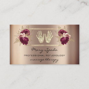 Carte De Visite Réflexologie Massage Reiki Mains Rose or QR Logo