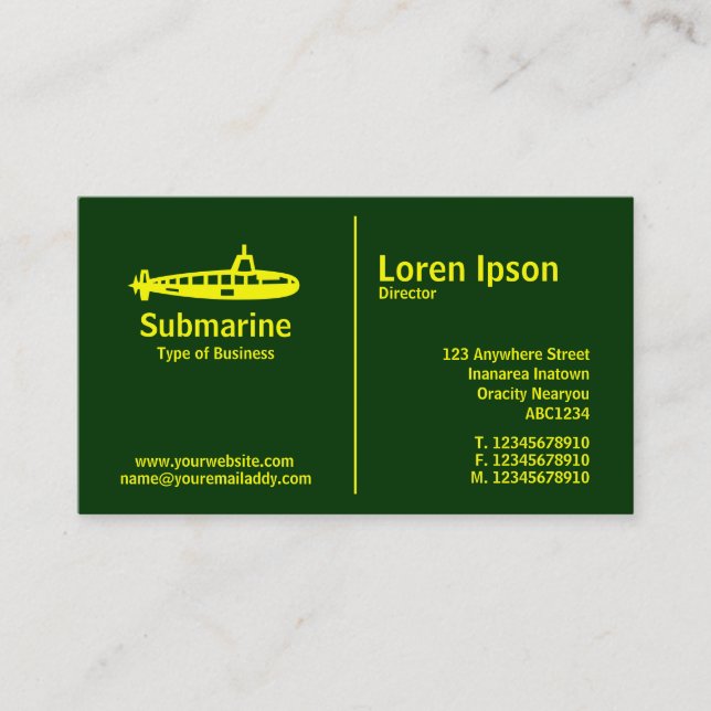 Carte De Visite Règle du milieu jaune - Sous-marin - Vert foncé (Devant)