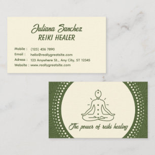 Carte de visite Reiki crème et verte 