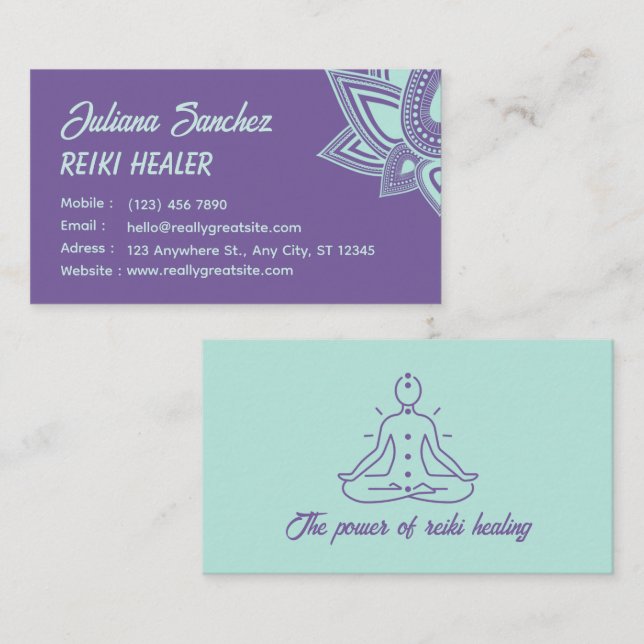 Carte de visite Reiki de style moderne violet (Devant / Derrière)