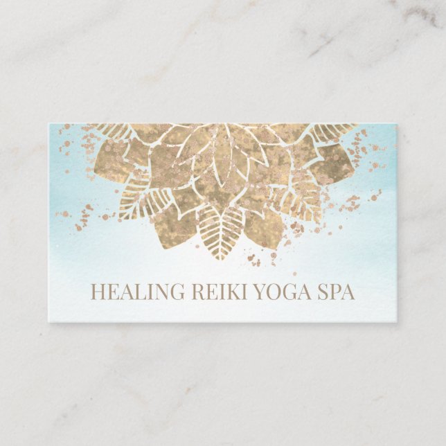 Carte De Visite *~* Reiki Gold Aqua Parties scintillant Yoga Spiri (Devant)
