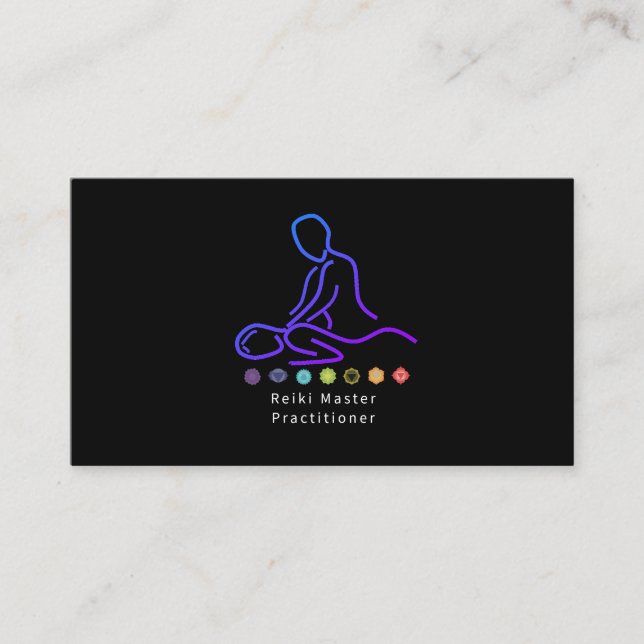 Carte De Visite Reiki Master Praticien Outline Noir (Devant)