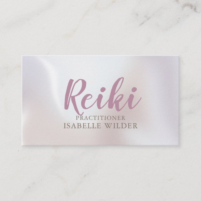 Carte De Visite Reiki Praticien Script Irisdescendant Pearl (Devant)