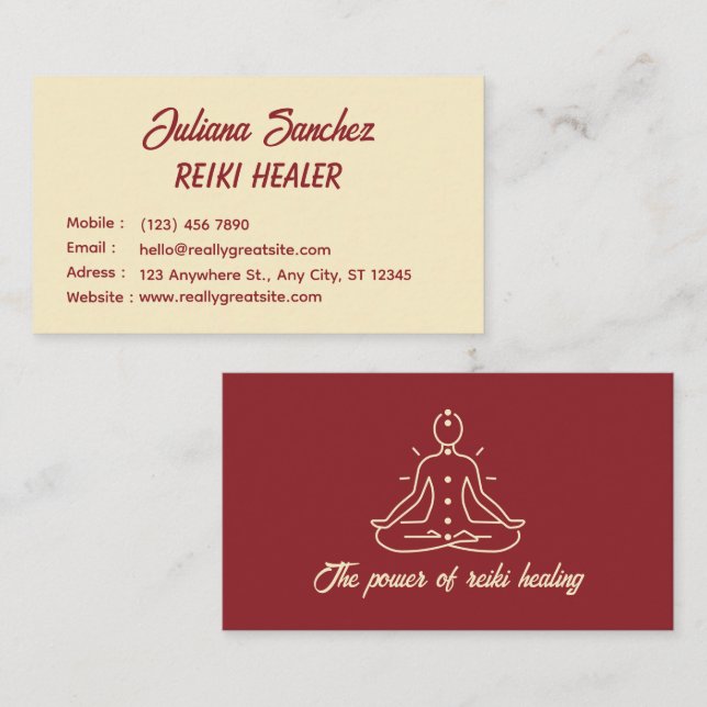 Carte de visite Reiki Simple Crème Rouge (Devant / Derrière)