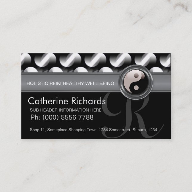 Carte De Visite Reiki YinYang Black+White Bold Motif (Devant)