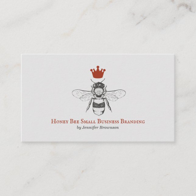 Carte De Visite Reine abeille couronne en nid d'abeille gris (Devant)