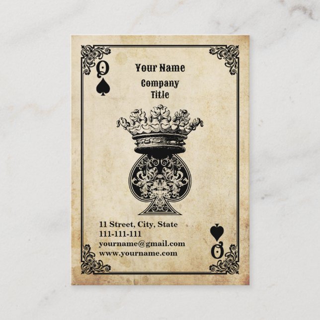 Carte De Visite Reine de pique Grunge (Devant)