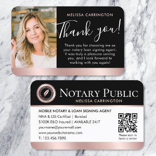 Carte De Visite Remerciement de notaire public Rose Gold Noir Rose