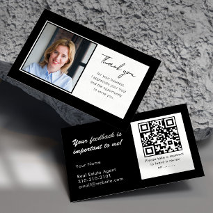 Carte De Visite Remerciement immobilier et examen du code QR noir