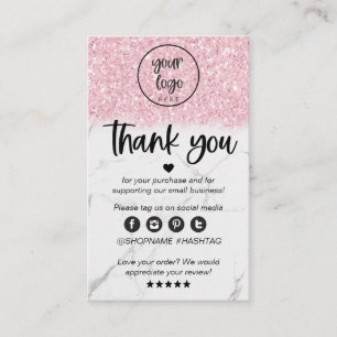 Carte De Visite Remerciement pour commande de marbre rose pailleté