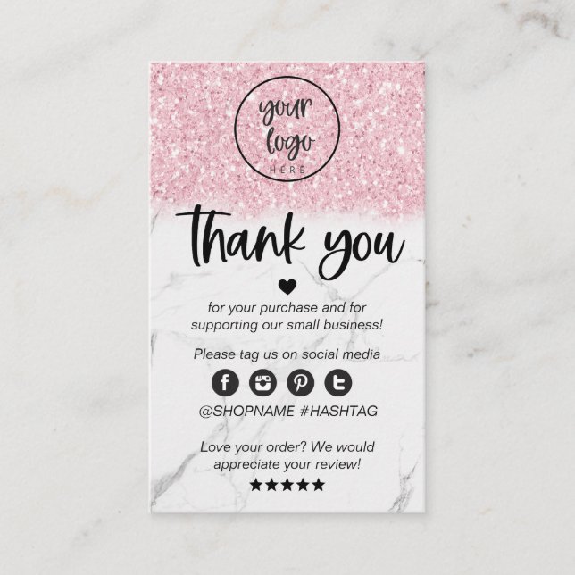 Carte De Visite Remerciement pour commande de marbre rose pailleté (Devant)
