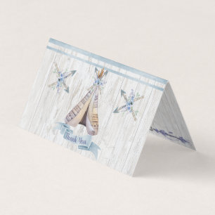 Carte De Visite Remerciements   Bébé Bleu Douche Boho Chic Teepee