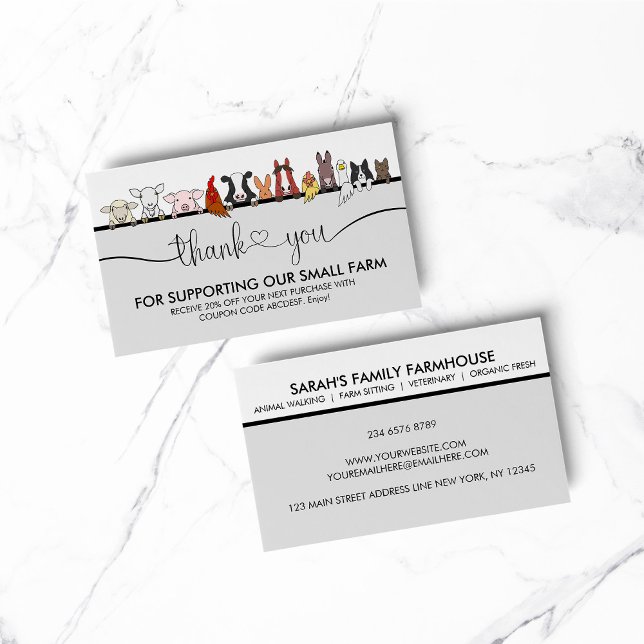 Carte De Visite Remerciements Vétérinaire Animaux de Ferme (pet animal dog cat veterinary farm)