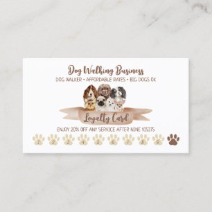 Carte De Visite Remise de fidélité pour promeneur de chien Paw