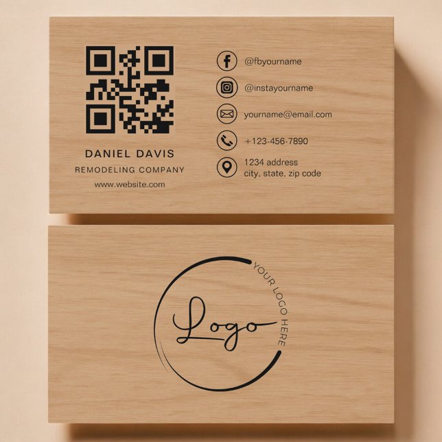 Carte De Visite Remodeling Company Wood Professional QR Code (Créateur téléchargé)