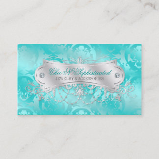 Carte De Visite Remous bleu turquoise élégant de damassé