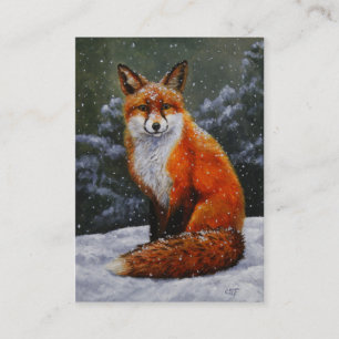Carte De Visite Renard rouge mignon en neige hivernale