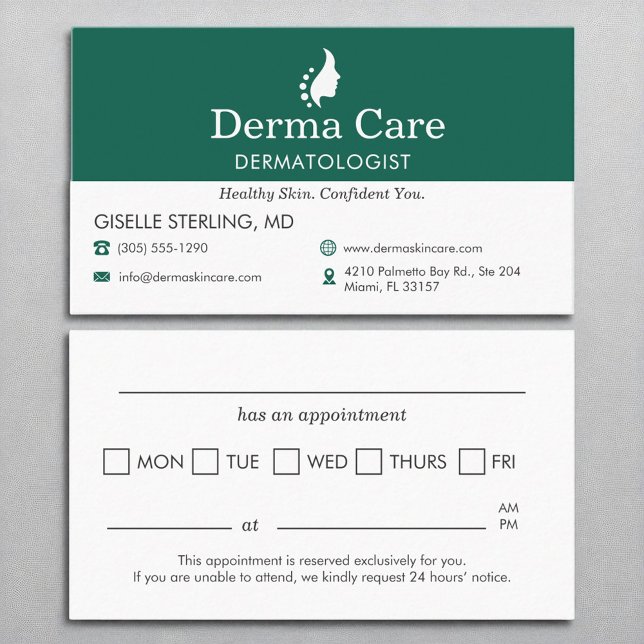 Carte De Visite Rendez-vous au bureau du dermatologue des soins de (Créateur téléchargé)