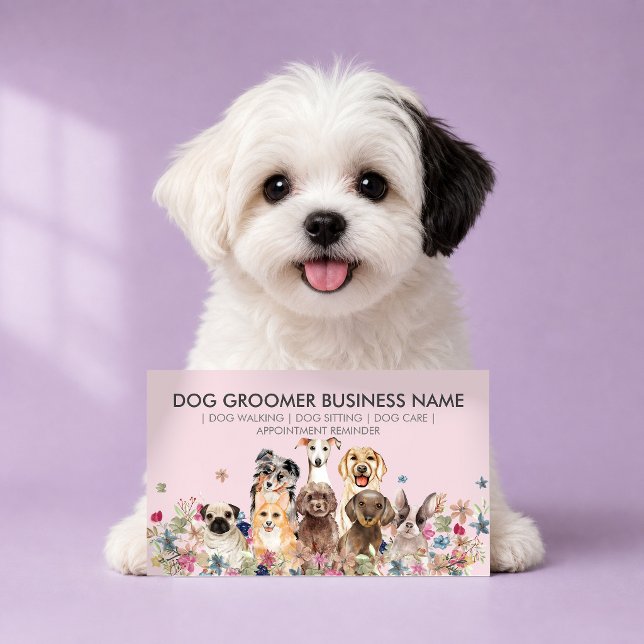 Carte De Visite Rendez-vous avec le promeneur de chiens Rose Pâle (Créateur téléchargé)