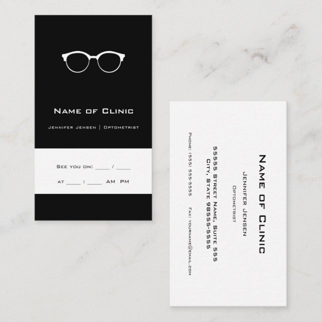 Carte De Visite Rendez-vous avec un optométriste noir (Devant / Derrière)