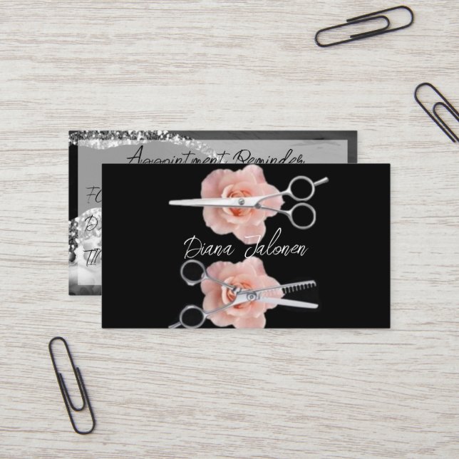 Carte De Visite Rendez-vous chez le coiffeur Rappel Marbre noir (Devant/Arrière en situation)