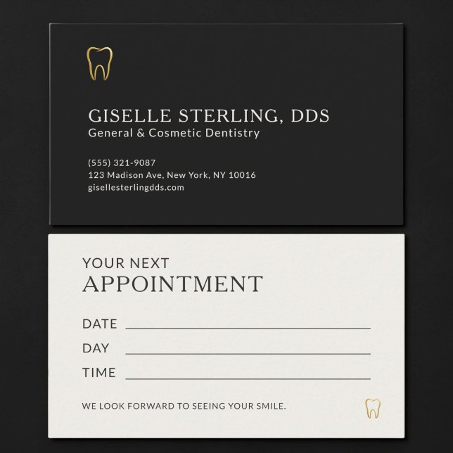 Carte De Visite Rendez-vous chez le dentiste Black & Gold (Créateur téléchargé)