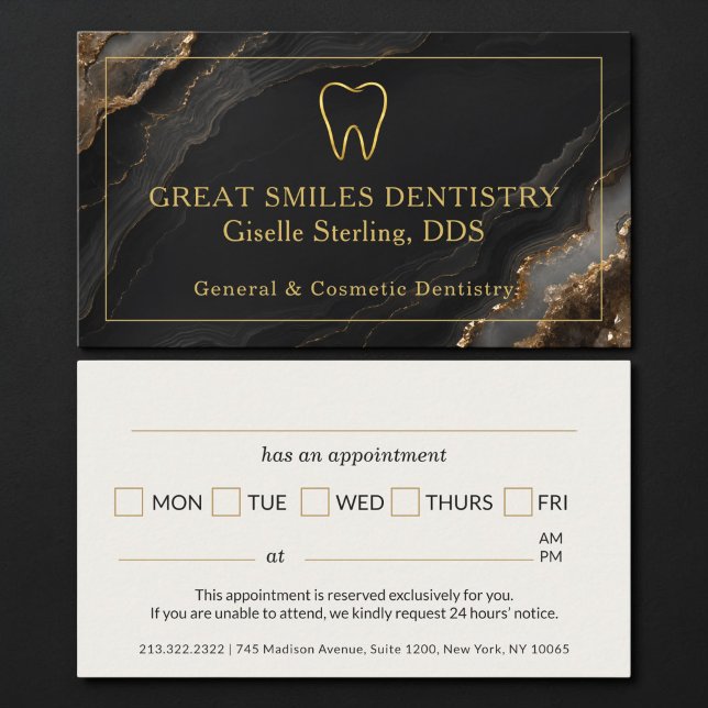 Carte De Visite Rendez-vous chez le dentiste Black Gold Agate (Créateur téléchargé)