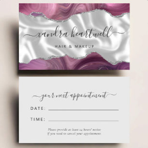 Carte De Visite Rendez-vous de styliste Glam argent Agate Mauve