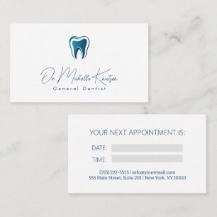 Carte De Visite Rendez-vous dentaire professionnel Dentiste Blanc 