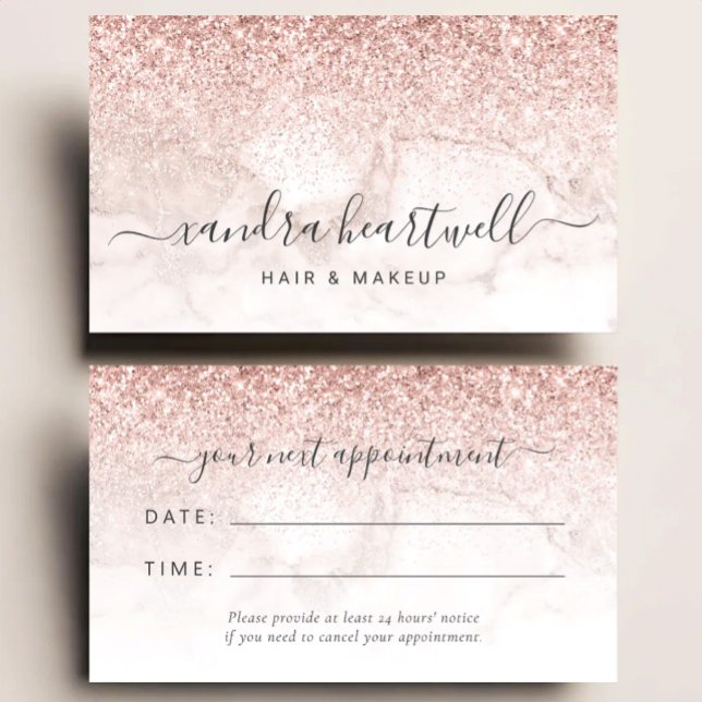 Carte De Visite Rendez-vous écriture scintillante Marbre Rose Gold (Créateur téléchargé)