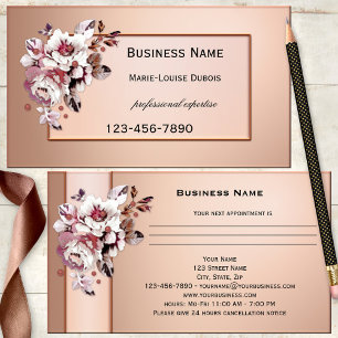 Carte de visite rendez-vous florale en rose gold c