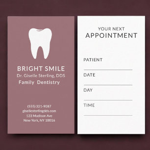 Carte De Visite Rendez-vous rose de soins dentaires dentiste profe