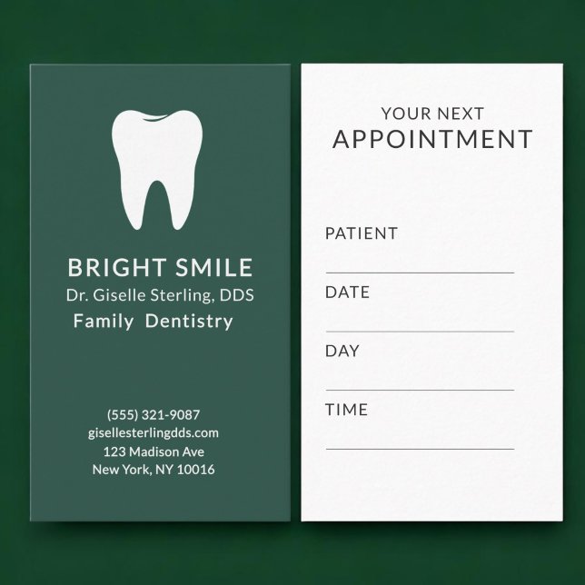 Carte De Visite Rendez-vous vert dentaire Dentiste professionnel (Créateur téléchargé)