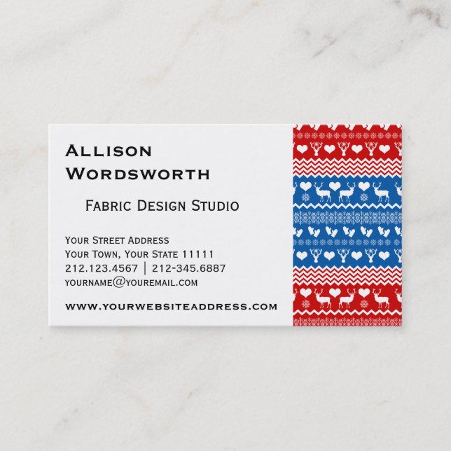 Carte De Visite Renne, flocons de neige et mitaines de chandail de (Devant)