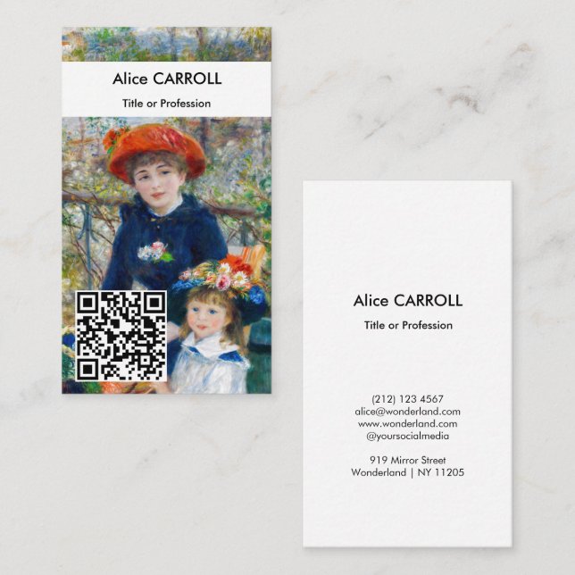 Carte De Visite Renoir - Deux sœurs sur la terrasse - Code QR (Devant / Derrière)