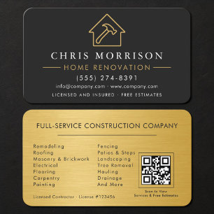 Carte De Visite Rénovation de Maison Code QR Métallique
